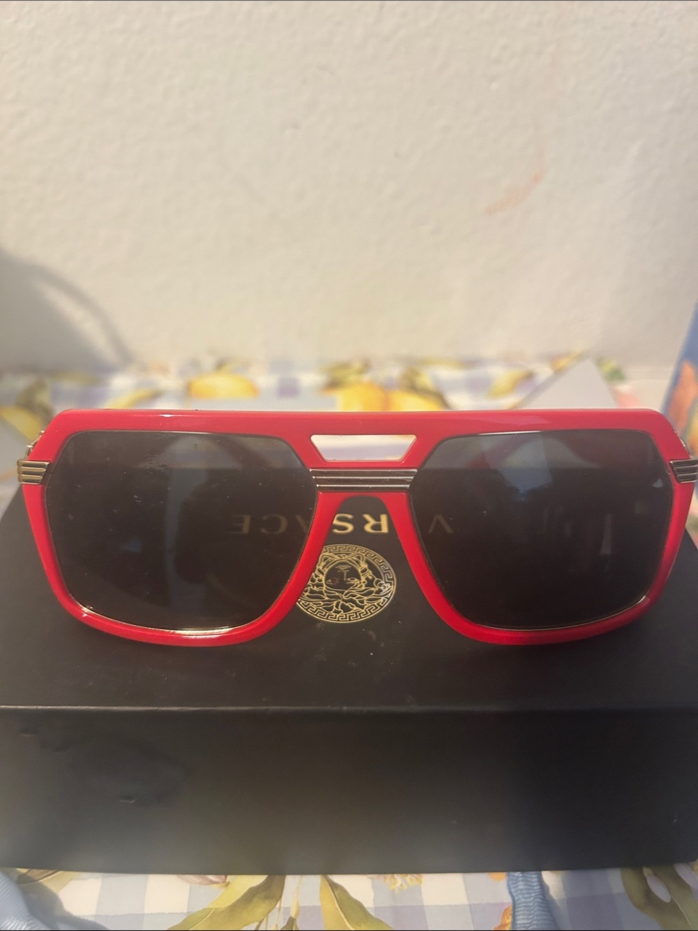 Versace Red Designer Sunglasses Temple Detail